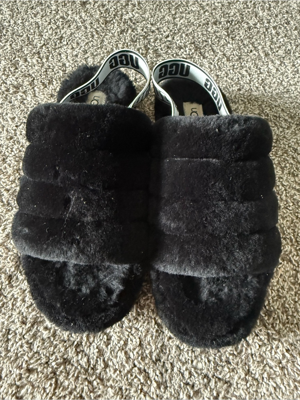 UGG Black Fluff Yeah! Slide with Branded Heel Strap